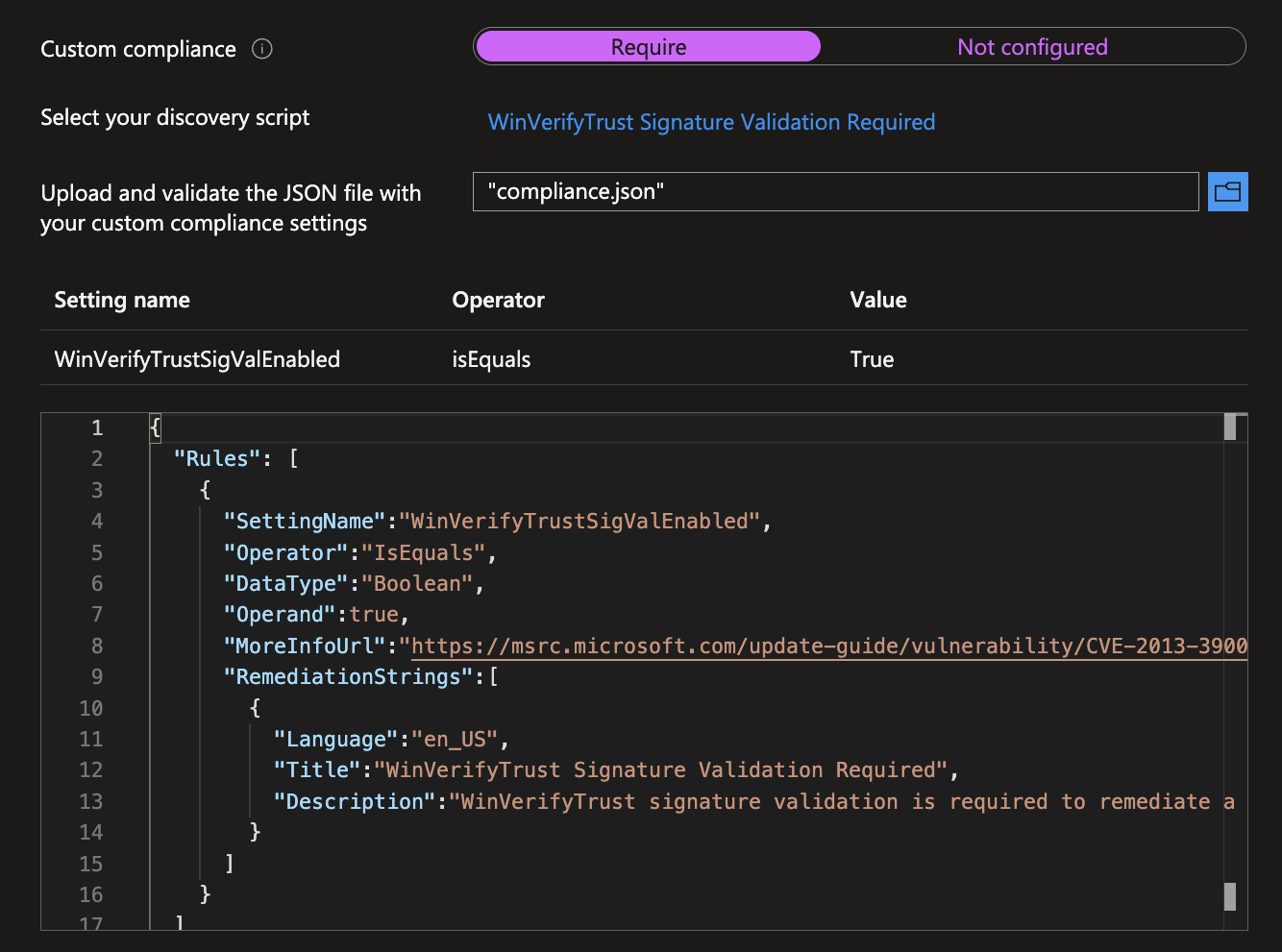 custom compliance json upload