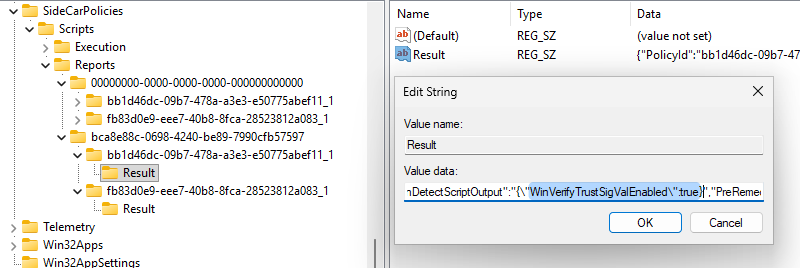 delete results registry key
