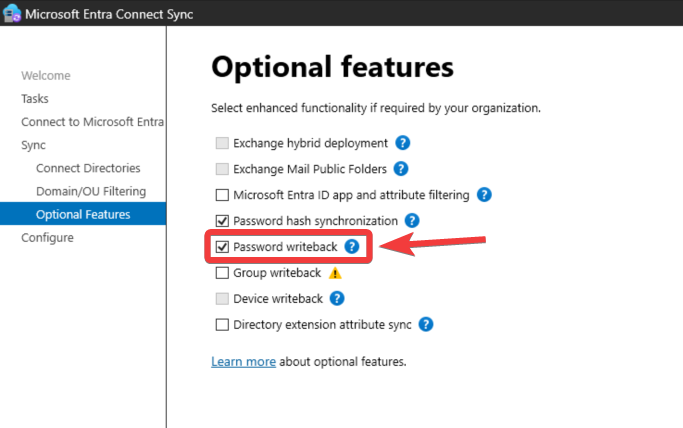 Entra Connect password writeback setting