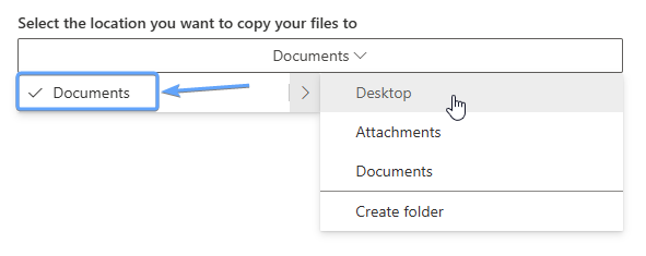 OneDrive folder selection
