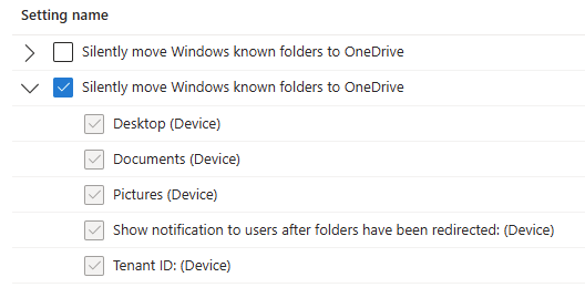 Silently move known folder Intune setting
