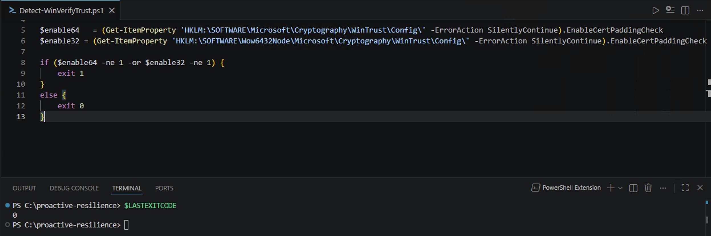 verify WinVerifyTrust registry settings